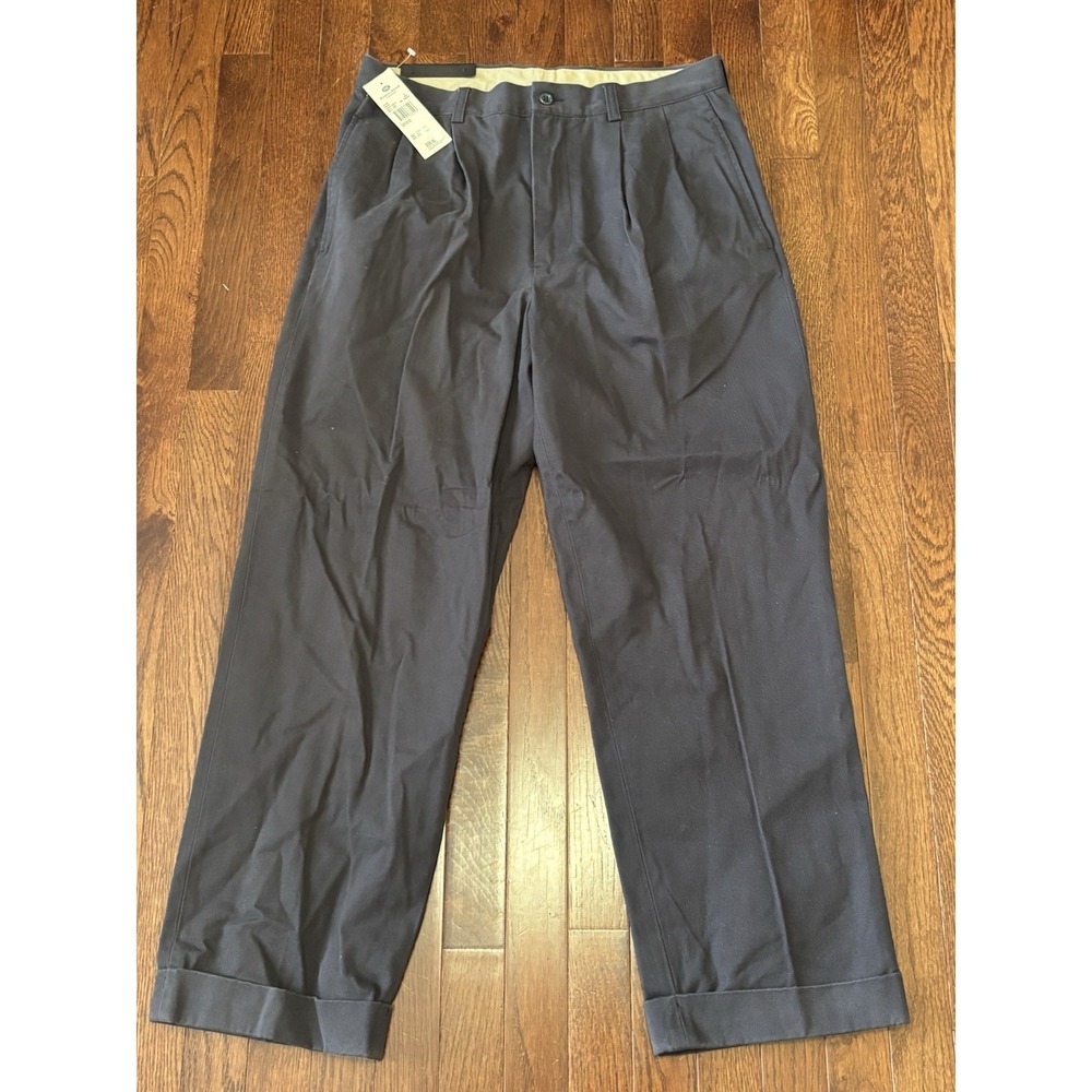 NWT AUSTIN REED 33x30 Chino Pants Pleated Cuffed Navy Blue